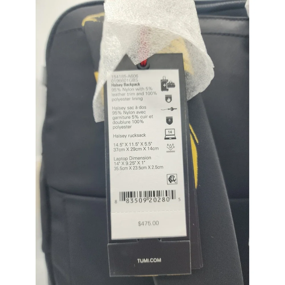 NWT Tumi Blk Voyageur Halsey 14.5 in Gold Sroke Backpack Carry On Laptop Travel